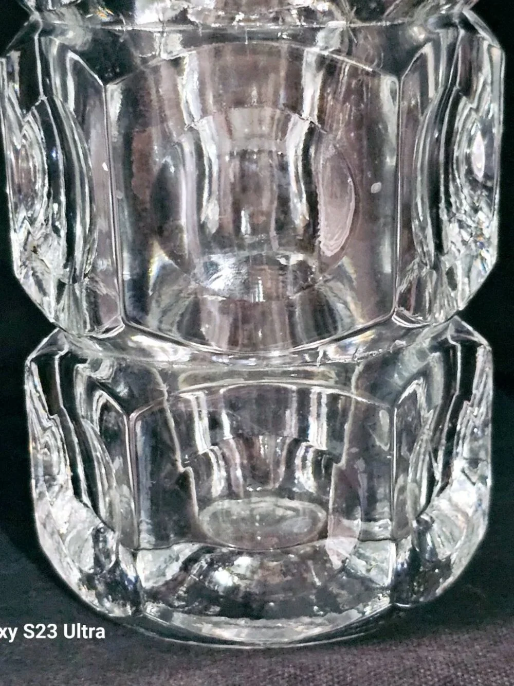 Vintage MCM ELEMENTS Clear Heavy Crystal Vase Cubist Geometric cut glass 7